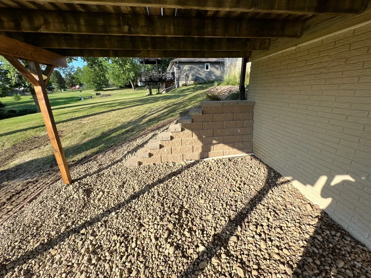 A view of a house from the ground up.